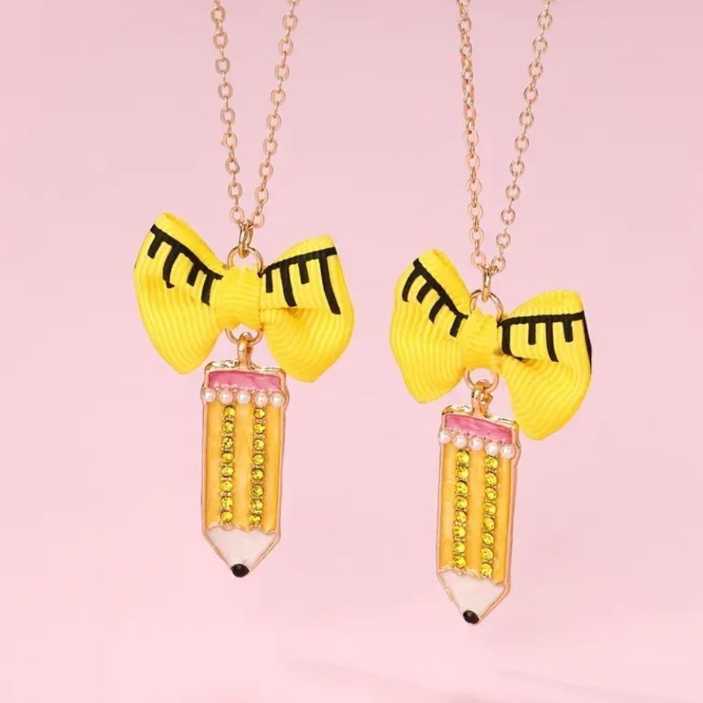 Gold Pencil With Bow Necklaces